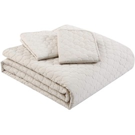 Chezmoi Collection Thea 3-Piece Geometric Quatrefoil Pattern Oversized Bedspread Quilt Set (King, Beige)