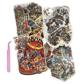 Große Größe 3D Miniatur Szene Aufkleber,4 Sets DIY Haus House Aufkleber Therapie für Erwachsene Niedliche Cartoon 3D Sticker Scene für Erwachsene Kinder Relief Stress Pass die Zeit