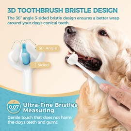 Gluckelk 2 Pcs 3-Sided Dog Toothbrush, Puppy Toothbrushes, Ultra Soft Nano Bristles, Suitable for Teeth with Sensitive Gums, Pet Dental Care Oral Hygiene, for Small and Medium Dogs