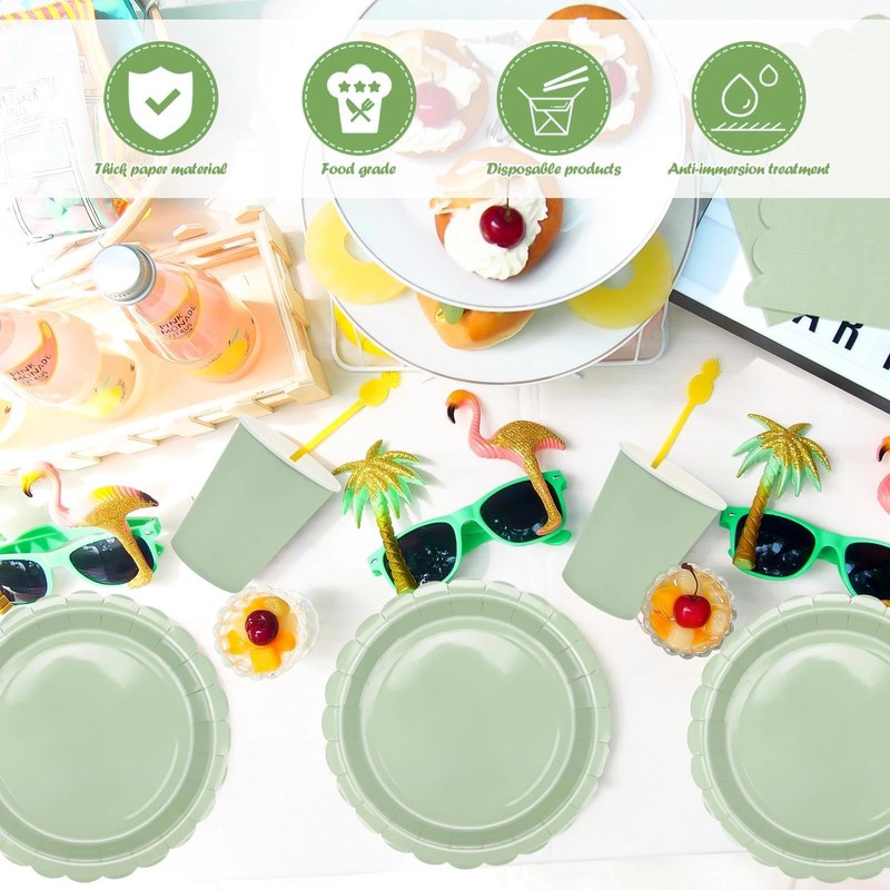 AKONE 125 Piece Sage Green Party Tableware Set for 25