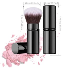 Retractable Makeup Brush Telescopic Face Brush Retractable Face Kabuki Brush Round Powder Travel Makeup Brushes Powder Foundation Blush Portable Makeup Brush (Black)