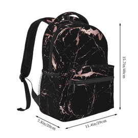 HKHEHOP Trendy Marble Modern Rose Gold Black Backpack For School Laptop Bags Bookbag Big Casual Daypack For Student Girls Boys Kids Teens Travel Sports Work