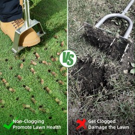 Manual Core Aerator Lawn Tool - Lawn Aerator Tool with 3 Replaceable Hollow Tine, Semi-Assembled Grass Aerator Core Aeration Tool for Lawn, Yard Aerator for Lawn Care Compacted Soil - Red