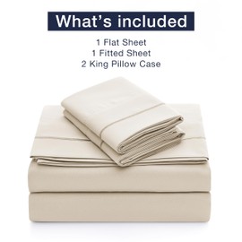 CASUAL LIVING 32633 King Size Hotel Style Premium Silky Ultra-Soft Luxury Cooling Technology Machine Washable Quick Dry Anti-Wrinkle Bedding 4-Piece Sheets and Pillowcases Set, King, Beige