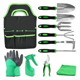 11Pcs Heavy Duty Gardening Tool Set, Shovel Stainless Steel with Non-Slip Rubber Grip, Canvas Storage Bag for Women Gardeners Pruning Shears Plant Care Weeding Tools