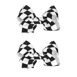 BOXOB 2pcs Racing Checkered Flag Hair Bow Clips, 3.74x2.36 Inch Black and White Bows Alligator Clips Racing Fan Hair Accessories for Girls Women
