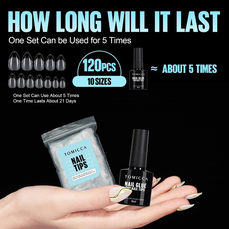 TOMICCA Artificial Nail Tips for Gel Nails, Gel Nails, Almond