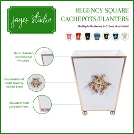 Jaye's Studio Decorative Cachepot, Regency Bee Hand Painted Square Metal Footed Planter, Luxury Gold Indoor Planter (6x6x8)