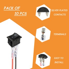 HUAREW Mini Rocker Switch T85 KCD1-101 2 Pin SPST Toggle Switch with Wiring Black (10 pcs)