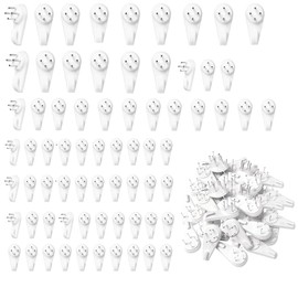 Pack of 70 Traceless Picture Hooks for Hard Walls, Wall Hooks, Picture Hooks, Plastic Picture Hooks, Picture Hangers for Plasterboard Walls, Photo Hooks, No Nails, Small Hard Wall Picture Hooks (3 cm