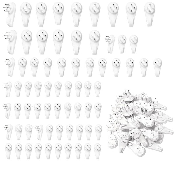 Pack of 70 Traceless Picture Hooks for Hard Walls, Wall