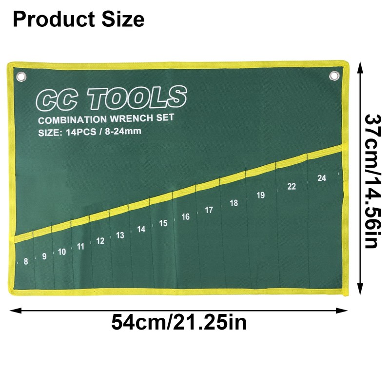Emperoch 14 Pockets Roll Up Tools Bag, Green Canvas Wrench