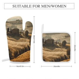 Oven Mitts and Pot Holders Sets View of Typical Tuscany Landscape Printed Kitchen Oven Mitts Heat Resistant Potholders Non Slip 4 Pcs Hot Pads and Oven Gloves Sets for Cooking Baking