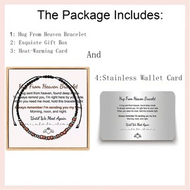 PENGION Morse Code Bracelets With Stainless Steel Card for Women Hug from Heaven Morse Code Bracelet Until we Meet Again Morse Code Bracelet with Black Beads Gifts for Women Men Morse Code Bracelets