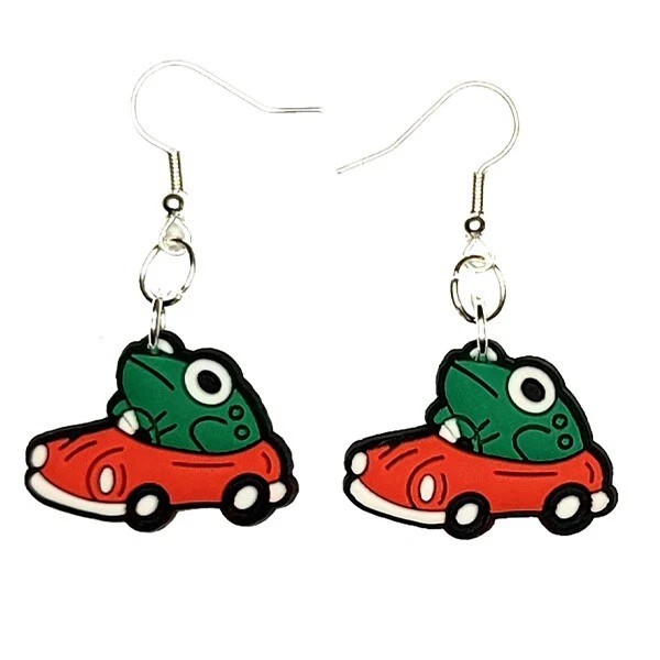 Handmade Frog Froggy Earrings Handmade Hypoallergenic Silver Plated Fishhooks