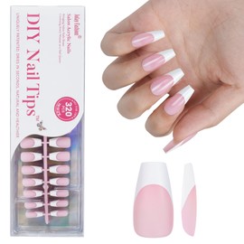 White French Tip, Jofay Fashion Press on Nails, 320Pcs Pink Medium Coffin Nails, Pre-applied Tip Primer & Base Coat, Salon Fake Nails, 16 Sizes