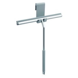 Long Handle Shower Squeegee for Glass Doors - Stainless Steel with Silicone Hook Holder - Scrubber for Shower Tile Wall Cleaning, Bathroom Cleaner - Large Shower Door Sweep Wiper with Rubber Hanger