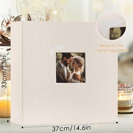 Lanpn Scrapbook Photo Album 12x12, Linen Window Design Cover Top Load 3 Ring Folder Binder Photobook Photo Book 12 x 12 inch with 30 Plastic Sleeves 60 Pages Beige
