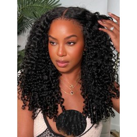 Julia Hair 7x5 Lace Water Curly Texture Wig With Finger Coil Ends Glueless Wigs Human Hair Put On and Go Invisible Lace Pre Plucked Pre Cut Bleached Knots Natural Hairline 18 Inch