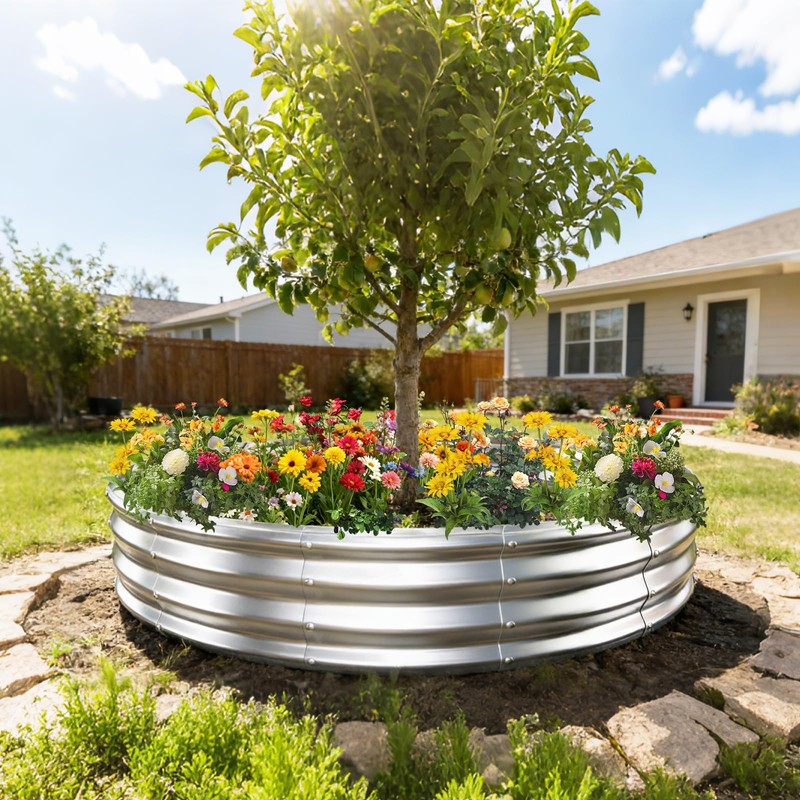 12 Inch Tall 72 Inch Diameter Round Silver Raised Garden