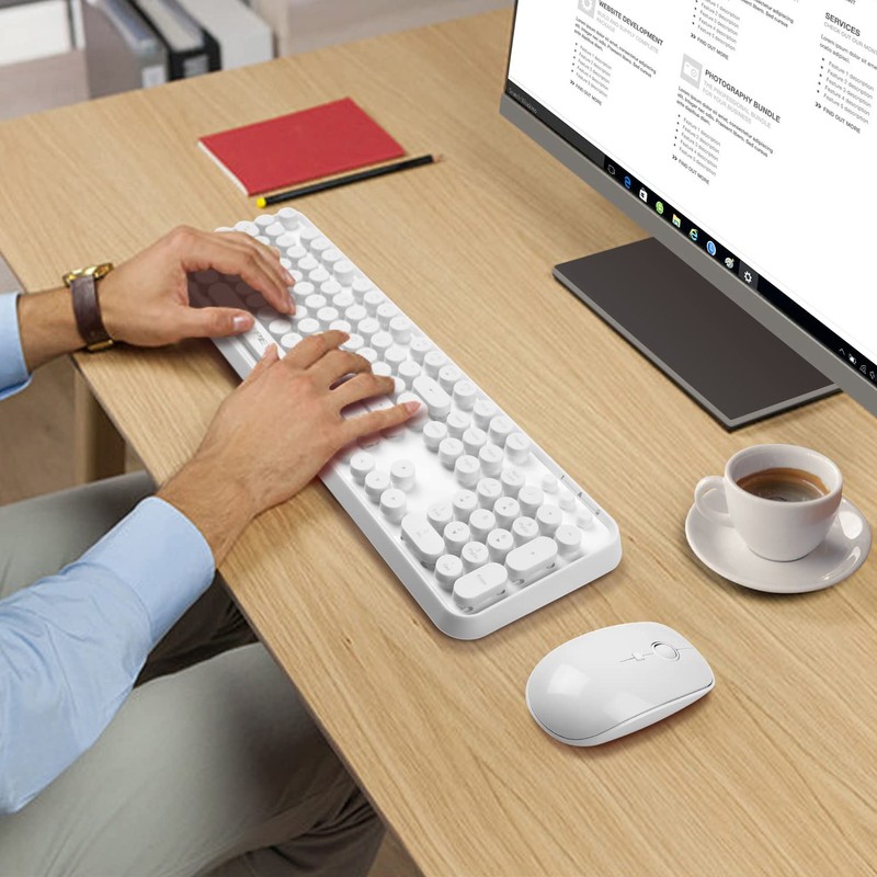 FOPETT Wireless Keyboard and Mouse Combo, 104 Keys Full-Sized 2.4