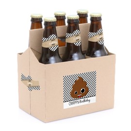 Big Dot of Happiness Oh Crap, You're Old - Poop Birthday Party Decorations for Women and Men - 6 Beer Bottle Label Stickers and 1 Carrier