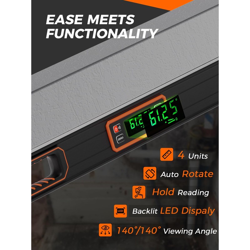 Mecurate 48-Inch Digital Level, Professional Smart Precision Torpedo Level Tool,