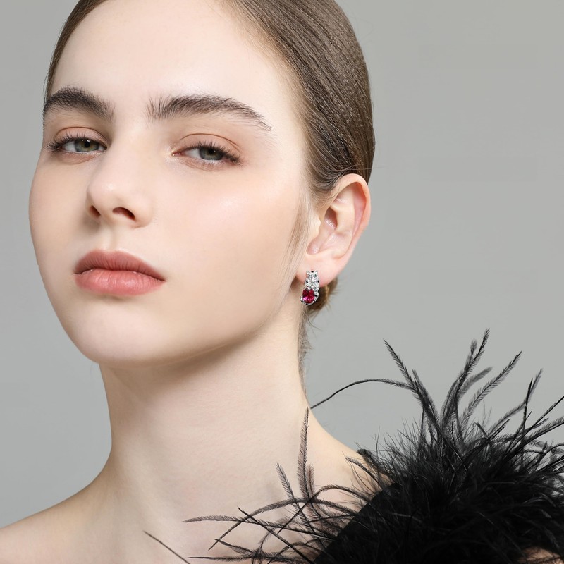 ER1-4-0002(RED) 925 Created Ruby Earrings
