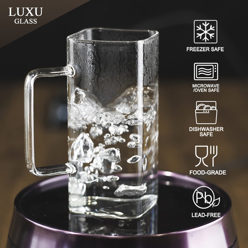 LUXU Drinking Glasses 13 oz With Handle,Set of 4 Thin