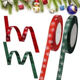 Christmas Gift Ribbon, Christmas Ribbon, 2 Rolls of Christmas Gift Ribbon, Green Red, Christmas Ribbons, Christmas Tree Decorative Ribbon, Satin Ribbon Fabric Ribbon for Gift Wrapping