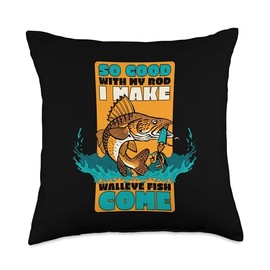 Best Walleye Fishing Gear Kit Gifts For Beginners So Good with My Rod Hooks Lures Zander Walleye Fishing Throw Pillow, 18x18, Multicolor