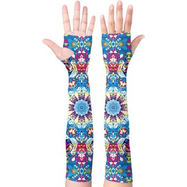 Garden Sleeves for Women Boho Gardening Sleeves with Thumb Holes UV Sun Protection Arm Sleeves for Women - Color: Blue
