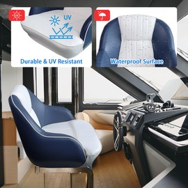 Vancus Captain Bucket Boat Seats,Premium Sport Filp Up Boat Chair with Bolster-86575 (White & Blue-B)