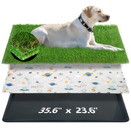 Reusable Dog Loo System with Artificial Grass Turf&Pee Pads&Tray, for Puppy Potty Training is Portable&Easy to Clean,35x23in Large Dog Litter Box Toilet for Indoor/Outdoor use (Extra Large)