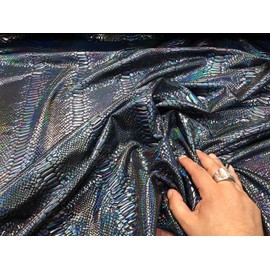 New Creations Fabric & Foam Inc, 60" Wide Iridescent Snake Skin Print On A Nylon 2 Way Stretch Spandex Fabric by The Yard. (Black on Black)