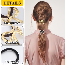 8PCS Lexziuo Gold & Silver Bow Hair Ties for Women, Elegant Metal Hairband & Headband Decor Accessories, Shiny Hair Elastic Bows, Fashion Hair Tie Supplies