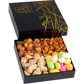 Christmas Nuts Gift Basket - 4 Variety Sampler - Gourmet Nut Gift Box - Holiday Nut Tray - Sweet and Spicy - for Christmas, Birthday, Anniversary, Care Package, Get Well, Sympathy Gift