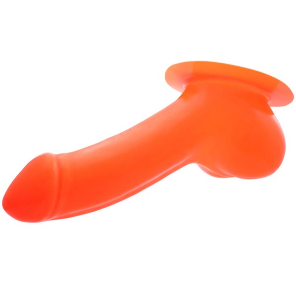 TOYLIE Adam Latex Sleeve Shaft Length: 13 cm Neon Orange with Base Plate for Sticking to Latex Clothing - Sleeve with Scrotum and Pronounced Glans - Made in Germany