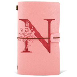 PU Leather Notebook Diary, Refillable Journal, A5 Pink Travel Notebook Retro Lined Sketchbook Thick Paper Blank Birthday Christmas Gift for Girls Women Friend School & Work N