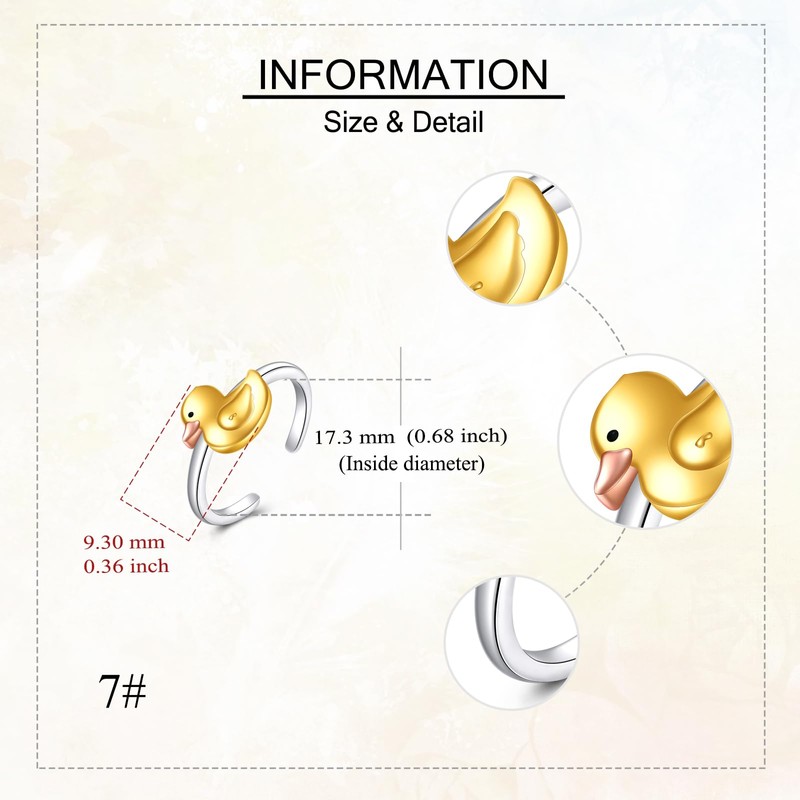 ONEFINITY Duck Ring 925 Sterling Silver Open Ring Duck Jewellery