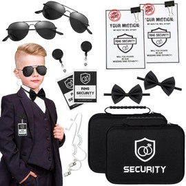 Mepase 14 Pcs Ring Wedding Security Set Include Ring Bearer Box ID Badge Holder Ring Bearer Sunglass Acoustic Earpiece Tube Mission Card with Binder Clip Bow Tie for Kids (Oxford Cloth Suitcase)