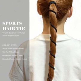 Spiral Hair Ties for Sprots, Longhairs Ponytail Holders, Elastic Braided Hair Tie No Tangled, Pony Tail Wrap for Long Hair for Gym, Swimming, Diving 35" Black