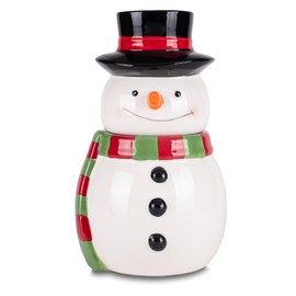 100 North Dolomite Ceramic 11 x 6.5 Christmas Cookie & Candy Jar with Airtight Lid: Perfect for Kitchen Canisters, Pet Treat Containers & Decorative Holiday Storage, Snowman Striped Scarf & Top Hat