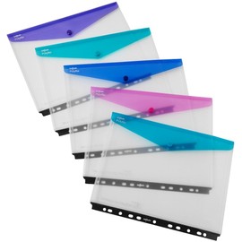 Snopake A4 High Capacity Polyfile RingBinder Popper Wallet, Landscape – Clear with Electra Assorted Flap [Pack of 5] Ref: 15694