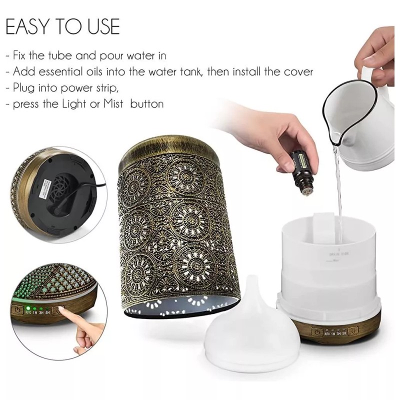 Suyeson Difusor De Aroma Para Aceites Esenciales Metal Vintage 250ml