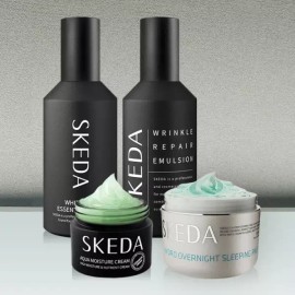 Skeda 남자 미백 주름개선 기초 4종세트(스킨+로션+수분크림+오버나이트슬리핑팩) Men's Whitening Wrinkle Improvement Basic 4-Piece Set (Skin Toner + Lotion + Moisturizing Cream + Overnight Sleeping Mask)