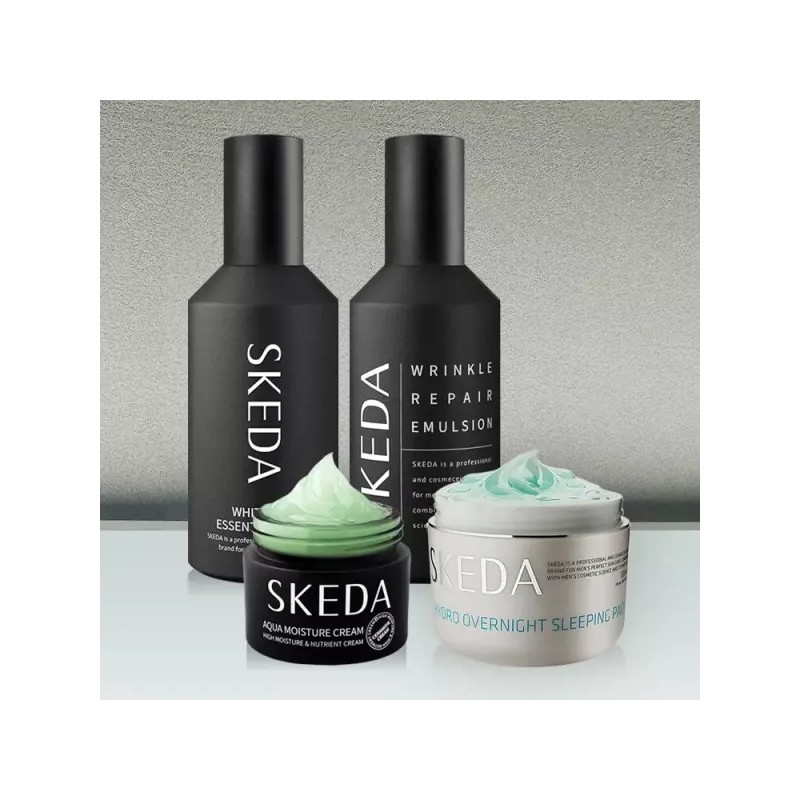 Skeda 남자 미백 주름개선 기초 4종세트(스킨+로션+수분크림+오버나이트슬리핑팩) Men's Whitening Wrinkle Improvement