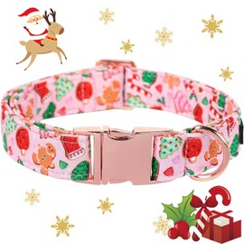 Maca Bates Pink Christmas Dog Collar Gift for Dogs Cotton Cute Soft Adjustable Puppy Collars Winter Holiday Vacation Pet Collat for Small Medium Large Girl Boy Female Male with Metal Buckle