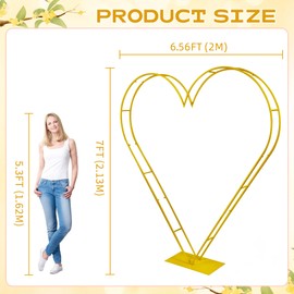 LEALIBAUSS LEALIBAUSS 7FT Metal Double Heart Backdrop Stand Heart Arch Stand for Proposal Wedding Balloon Arches for Ceremony Valentine's Day Birthday Party Decoration (Gold)