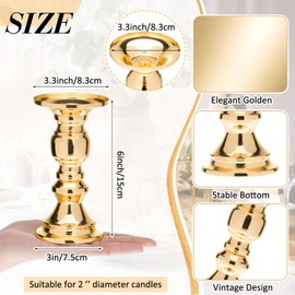 Yaomiao 6 Pcs Gold Candlestick Holders 6" H Wedding Vintage Gold Metal Pillar Candle Holders for 2" Dia. Candles Bridal Shower Birthday Party Table Centerpiece, Home Decor